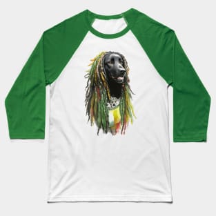 Black Dog with Rasta Dreadlocks Reggae Animal Baseball T-Shirt